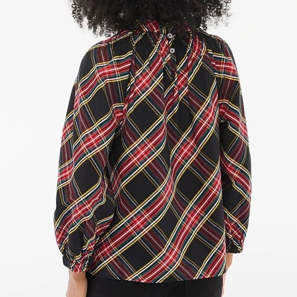 J crew black red Tartan smocked top - Picture 3 of 7